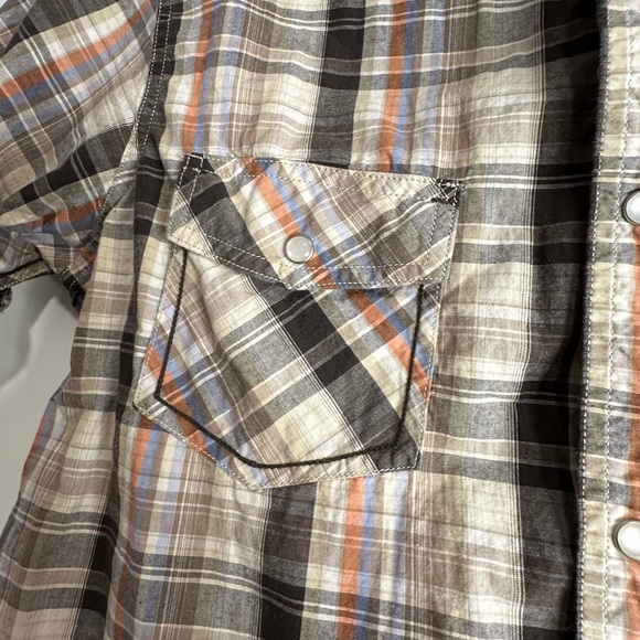Urban Pipeline Mens Shirt  Large brown and orange plaid  Button Up. Pearl Snap. - Picture 15 of 16